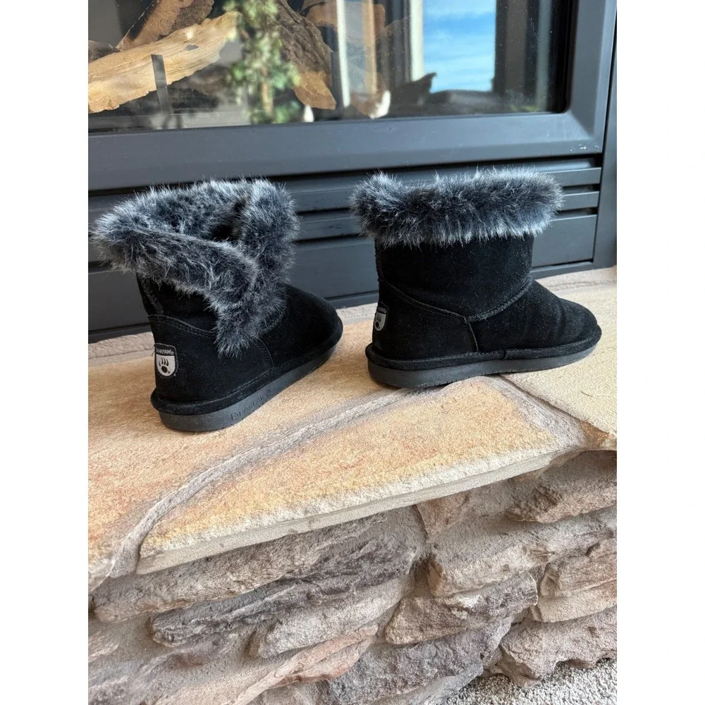 Bearpaw Helaina Youth Size 5 Black Cow Suede‎ Wool Blend Liner Warm Winter Boots